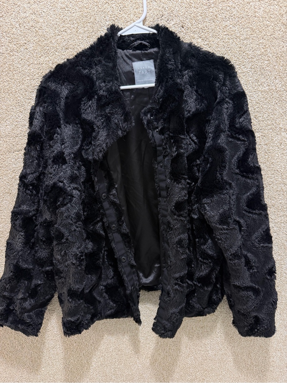 Lemon Tart black faux fur jacket 2X Hollywood glam glamour jacket fall winter